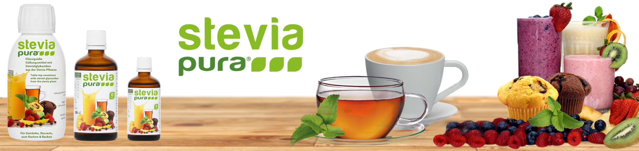 Stevia Flüssigsüße im praktischen Tropfenspender. Die perfekte universelle Süße für alle warmen und kalten Getränke und Speisen!